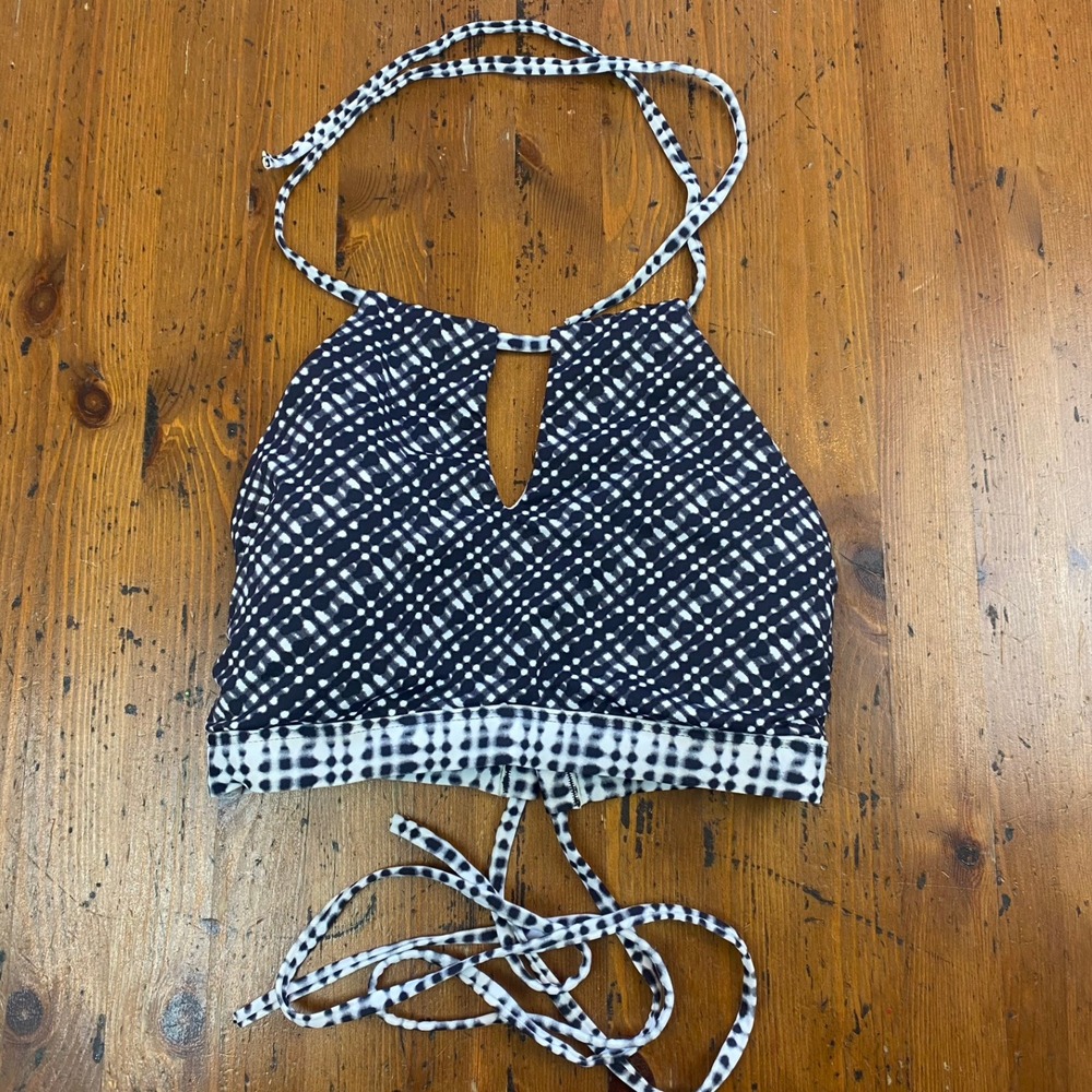 Athleta Halter Neck Keyhole Swimsuit Top Black White Dotted Print Size S